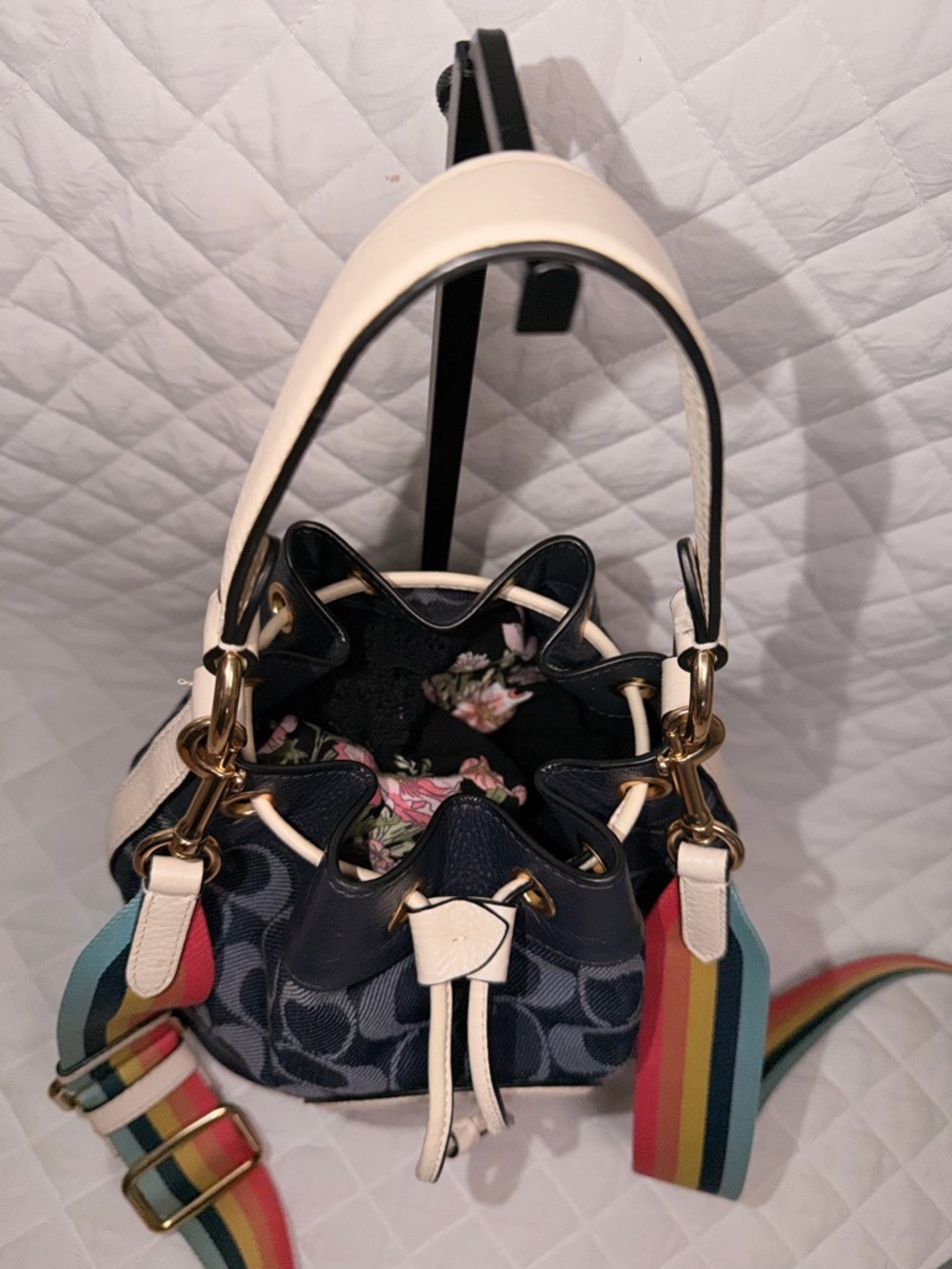 Coach Dempsey Bucket & Drawstring Blue Leather - Picture 7 of 13